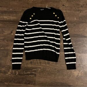 Navy blue and white Striped nautical Sweater with Gold Buttons timing large